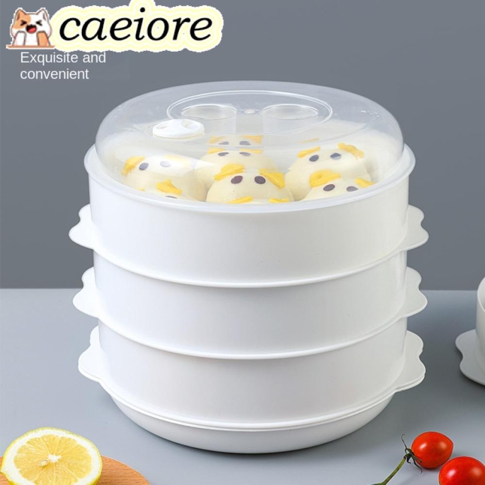 CAEIORE เครื่องทําความร้อนนึ่งซาลาเปา, หม้อนึ่งพลาสติกอุณหภูมิสูงหลายชั้น, ชั้นวางนึ่งถาดนึ่งความจุขนาดใหญ่