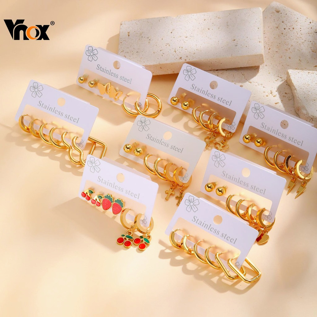 VNOX วีน็อกซ์ 3ชิ้นต่างหูชุดสําหรับผู้หญิงสาว,3ใน1ต่างหูชุดสแตนเลสต่างหูคอลเลกชันเครื่องประดับของขวัญ