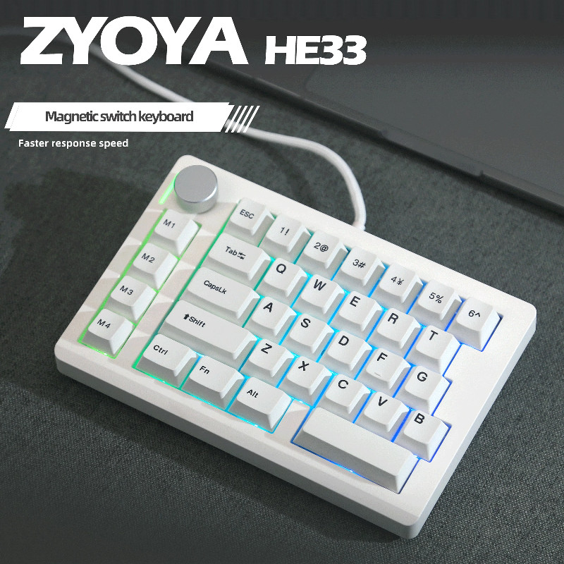 ZUOYA HE33 สวิตช์แม่เหล็กมือเดียวคีย์บอร์ดครึ่งมือเกมแบบมีสาย FPS PUBG Eternal Tribulation หยุดฉุกเฉ