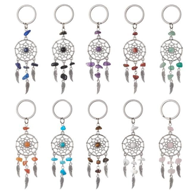 1PC ที่ไม่ซ้ํากันพวงกุญแจจี้ Dream Catcher พวงกุญแจทิเบตโบราณ Silver Wing Key แหวนสําหรับกระเป๋ารถบ้านเครื่องประดับทํา