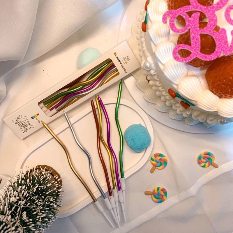 เทียนวันเกิด เทียนปักเค้กแบบเกลียวโค้ง กล่องละ 6ชิ้น พร้อมส่งในไทย Happy birthday - รูปที่ 4