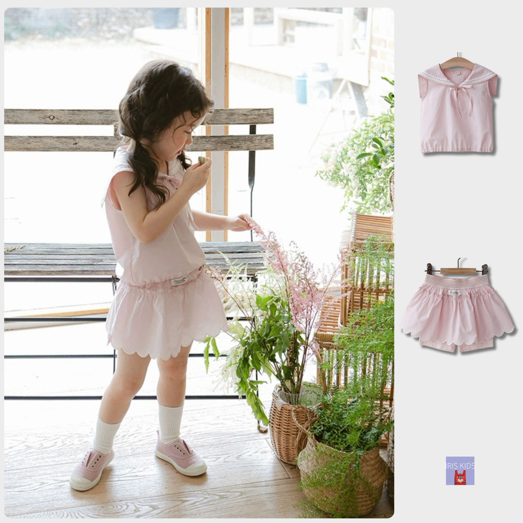 「สินค้าลิขสิทธิ์แท้」IRIS Flo series IKS33024 cute little girl pink สไตส์เกาหลี ผ้านุ่มใส่สบาย เสื้อผ้าเด็กผู้หญิง