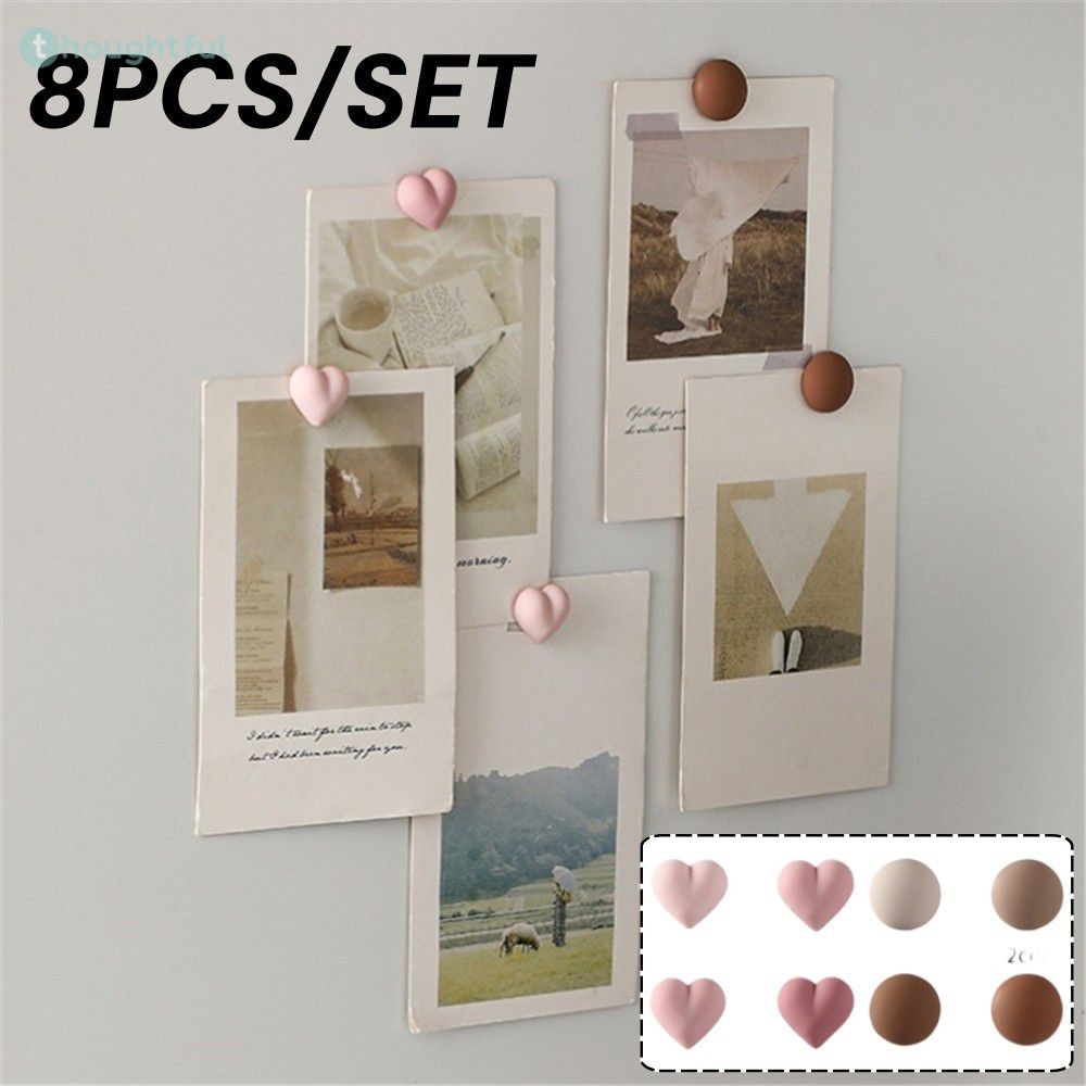 แม่เหล็กติดตู้เย็น 8 ชิ้น สติ๊กเกอร์แม่เหล็กรูปหัวใจสีพื้นลายการ์ตูนสุดสร้างสรรค์ สติกเกอร์แม่เหล็กตกแต่งทรงกลมน่ารัก TH