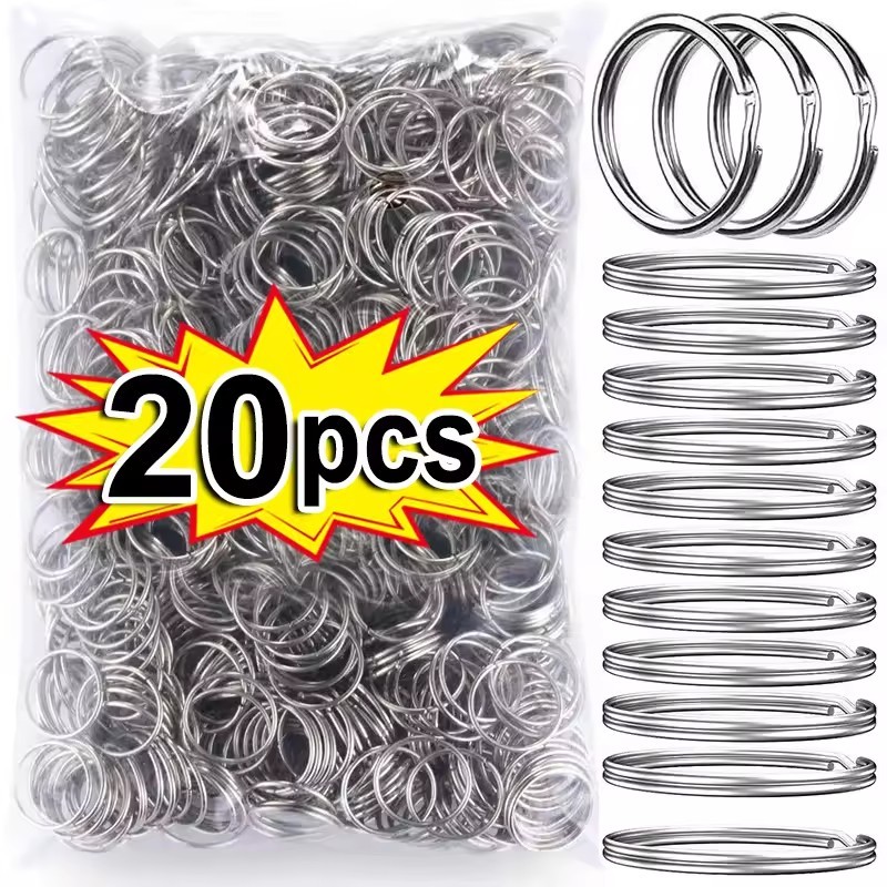 10/20ชิ้น ทําเอง พวงกุญแจสีเงินขัดเงา/พวงกุญแจแยกกลม/สายแบนแยกแหวนพวงกุญแจ