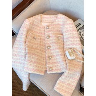 เสื้อทวิต ชมพู สไตล์หรูหรา เสื้อแขนยาว ผู้หญิง เสื้อคลุม แจ็…