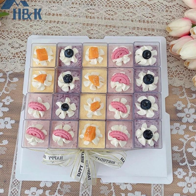 [H&K Jul] 10 ชิ้นถ้วยขนมพลาสติกสี่เหลี่ยมพลาสติกใส Parfait อาหารเรียกน้ําย่อยถ้วยสําหรับขนมหวานอาหาร