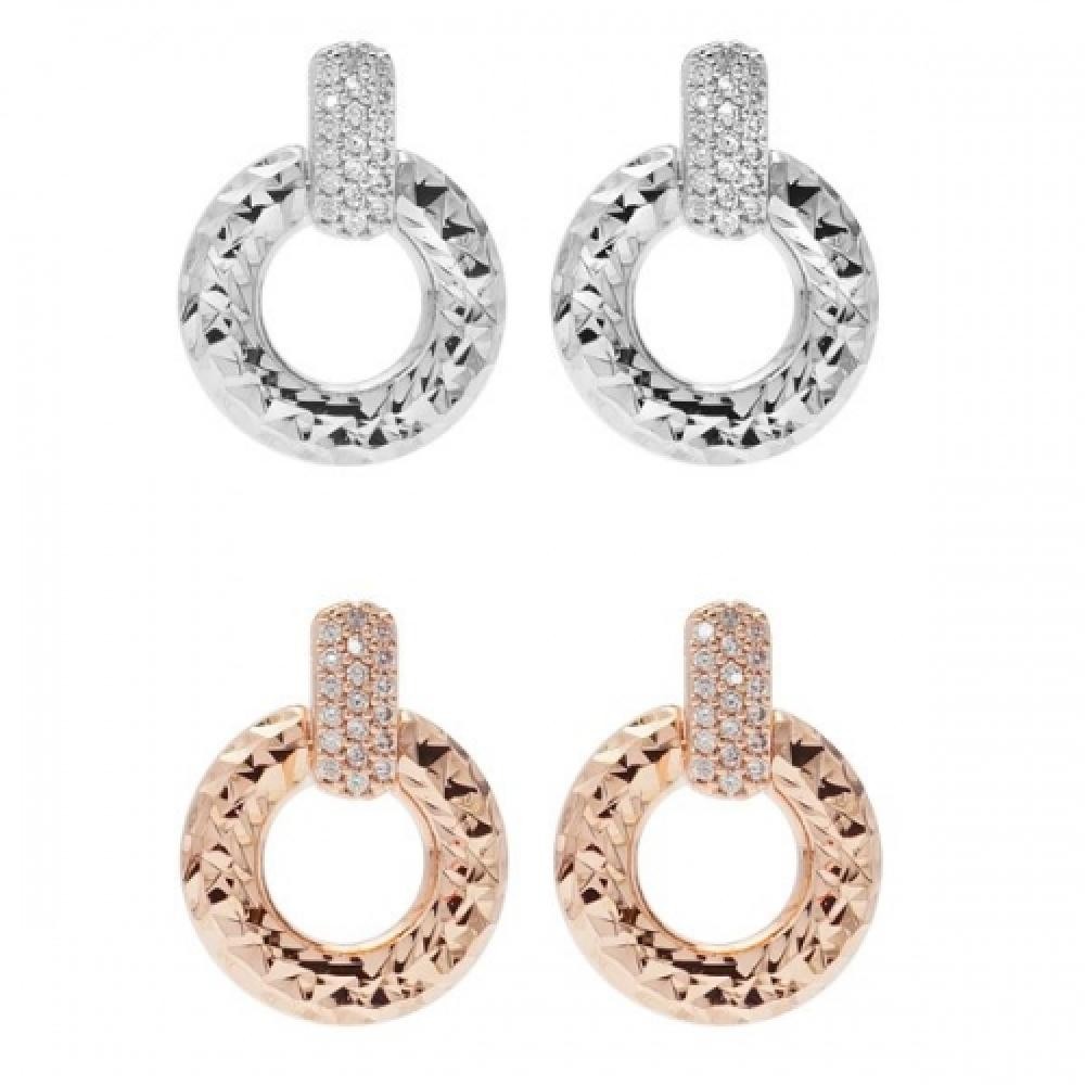 Cubic Zirconia Cut Circle Silver Needle Drop ต่างหู