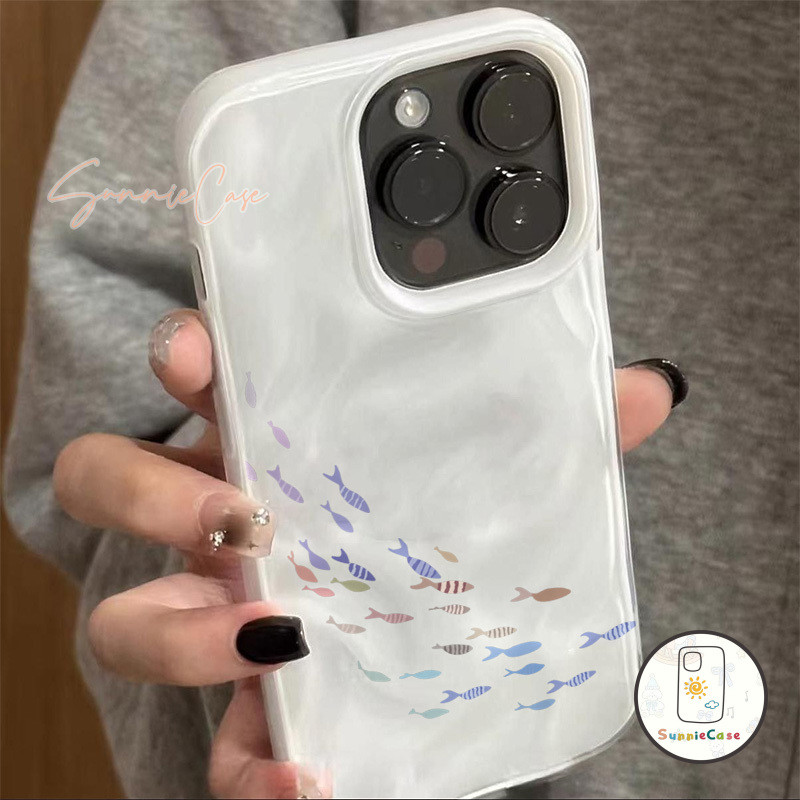 ปลา เคสไอโฟน 16 สำหรับ IPhone 13 11 16 15 12 14 Pro Max XS X XR Max 7 11 16 8 Plus แฟชั่น เปลือกอ่อนจีบ เปลือกอ่อน - รูปที่ 3