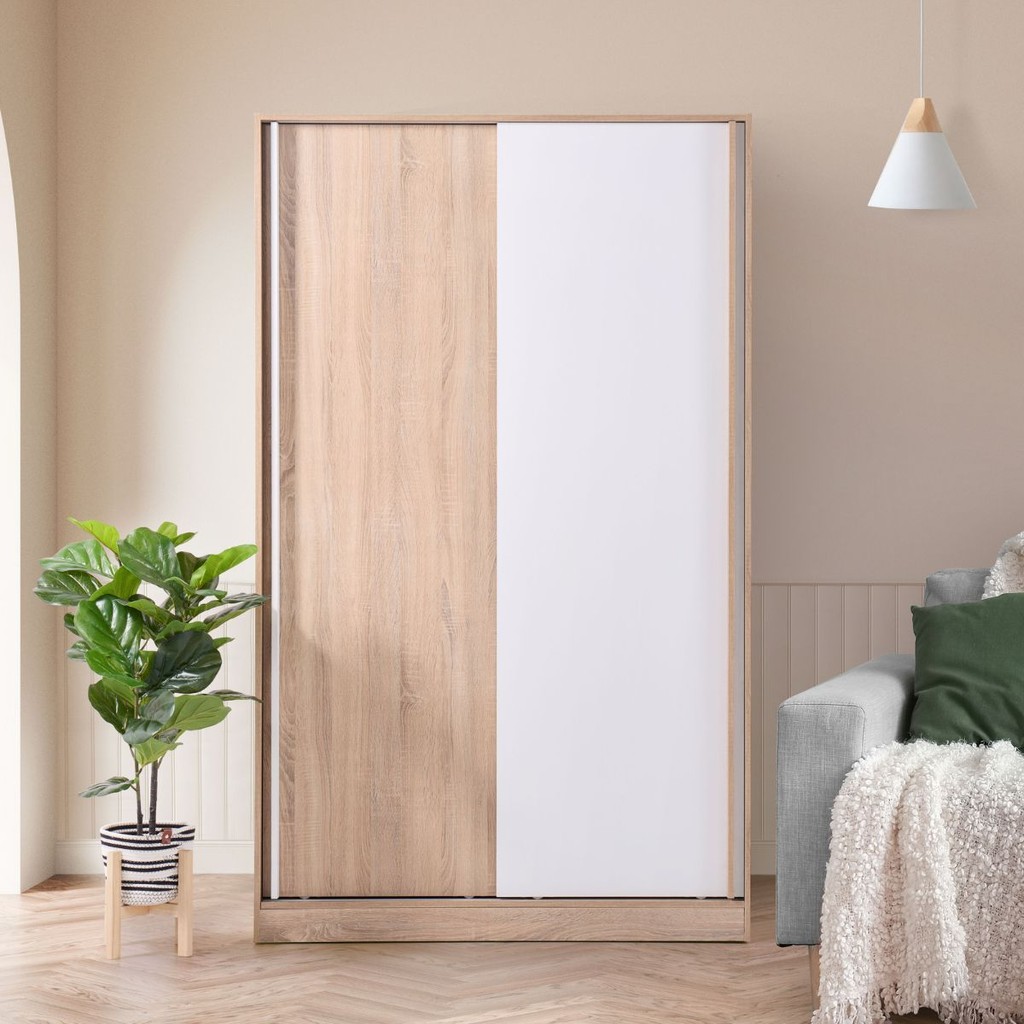 Koncept Furniture ตู้เสื้อผ้าบานเลื่อน ขนาด 120 ซม. รุ่น Havin สีขาว (120X60X200 ซม.)  แบรนด์ KONCEP