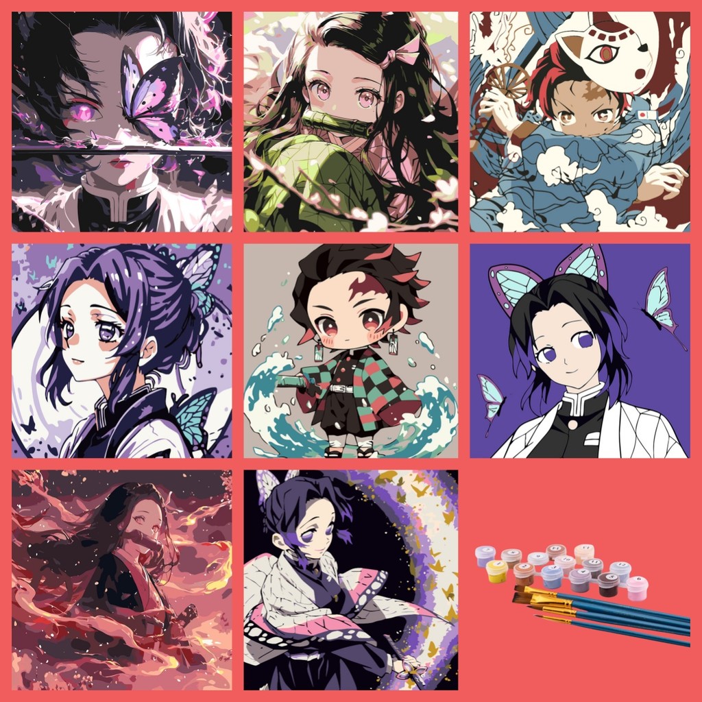20*20 30*30 40*40ซม. ภาพวาดสีน้ํามัน DIY/PBN/ระบายสีตามตัวเลข/ผ้าใบมืออาชีพและสีสิ่งแวดล้อม/Demon Slayer IX