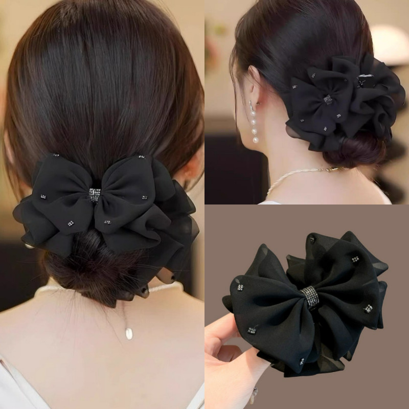 โบว์หนีบผมสีดำสไตล์เกาหลี สำหรับทรงหางม้า สวยงามและอ่อนโยนสำหรับผู้หญิง