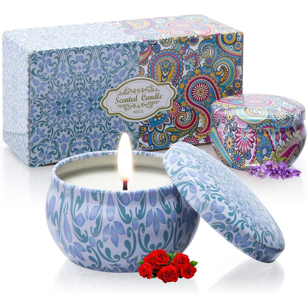 2 Pack Scented Candles, 2.5 oz Aromatherapy Candles for Home Scented, Natural Soy Candles with Flora