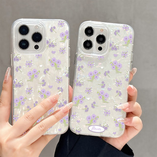 ส่งจากไทย เคสไอโฟน13 ดอกไม้สีม่วงชมพู สวย เคสแบบเปลือกหอย For iPhone12 13 14 15 16Pro MAX X XS XR XS 7 8Plus SE2 ป้องกัน