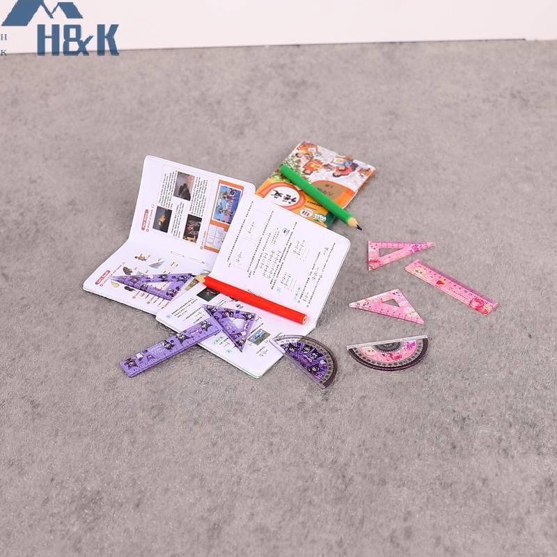 [H&K Jul] 4PCS 1/12 Dollhouse Miniature Study Stationery Sanrio Mini Ruler Model Kit Doll House Acce
