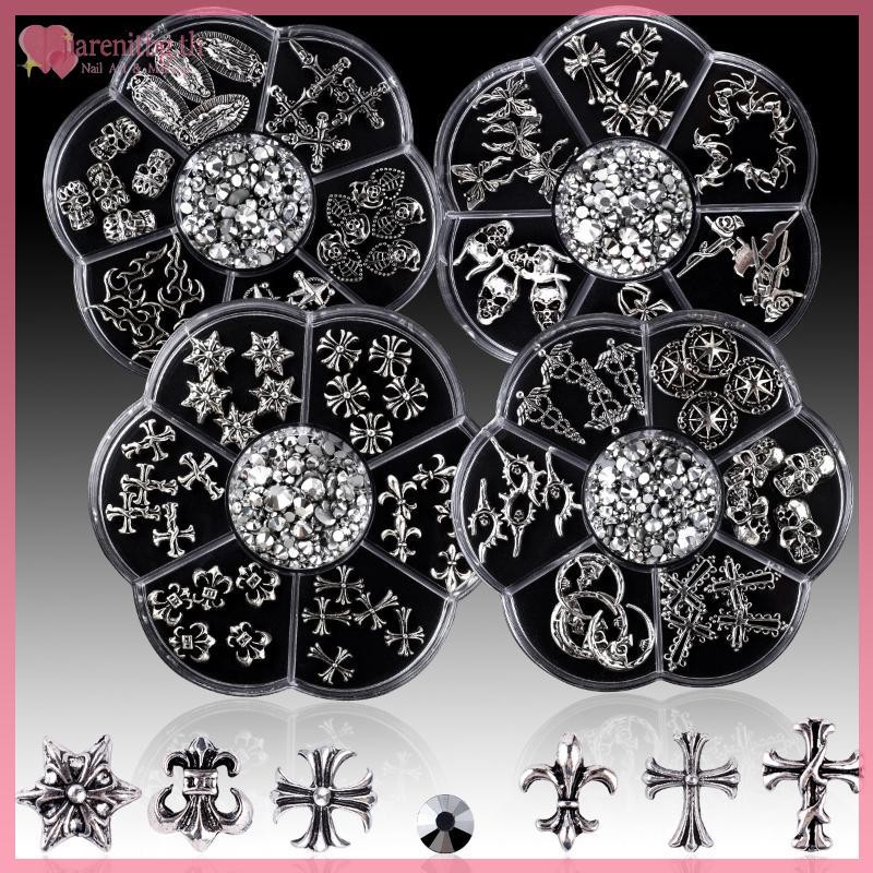 RENBG Retro Mini Goth Chrome Hearts Punk สไตล์เล็บเล็บ Charm อุปกรณ์ตกแต่งเล็บคุณภาพสูง TH