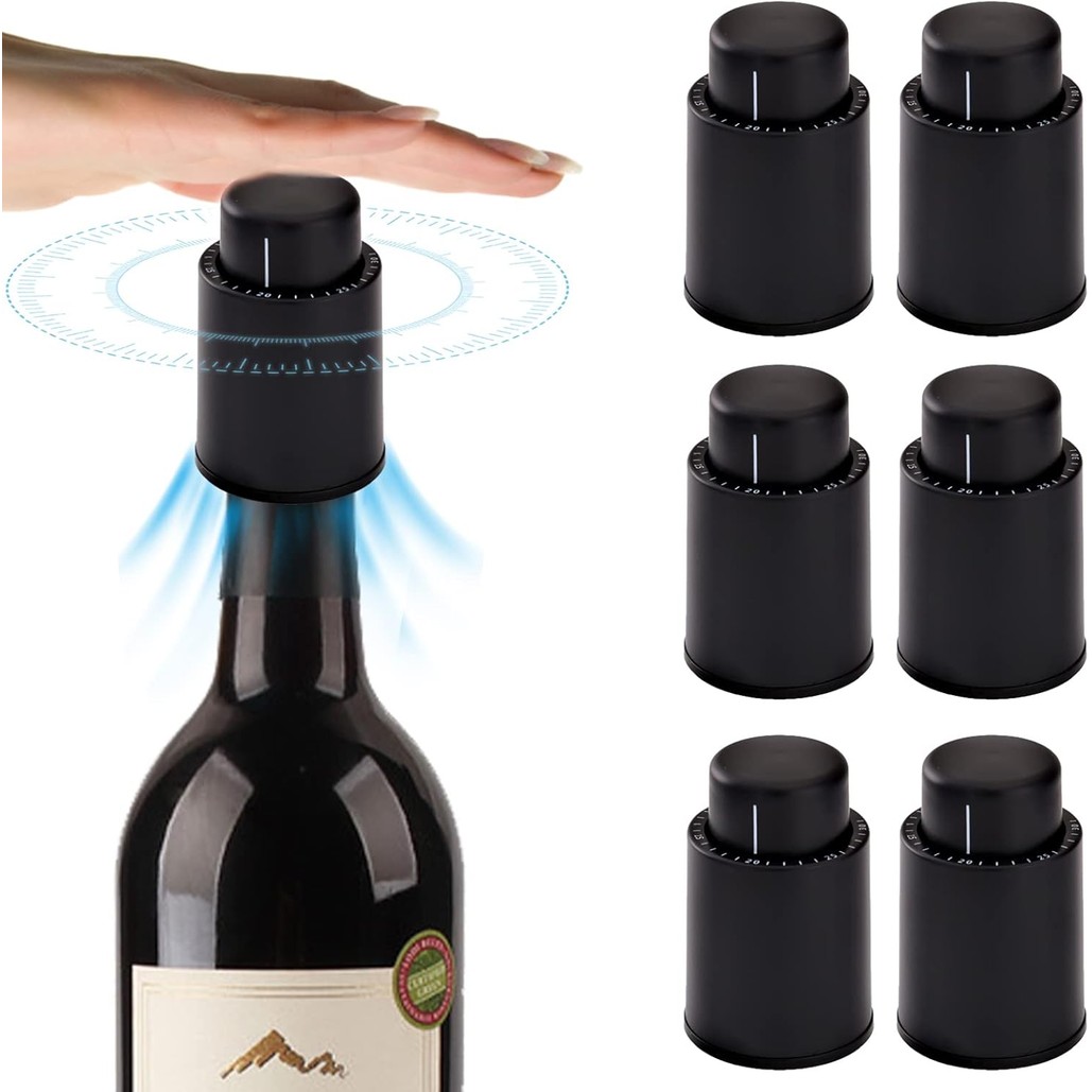 จุกปั๊มสูญญากาศขวดไวน์ Wine Saver พร้อมเครื่องหมายวันที่ซิลิโคนป้องกันการรั่วสูญญากาศ Corks สำหรับขวดไวน์และแก้ว