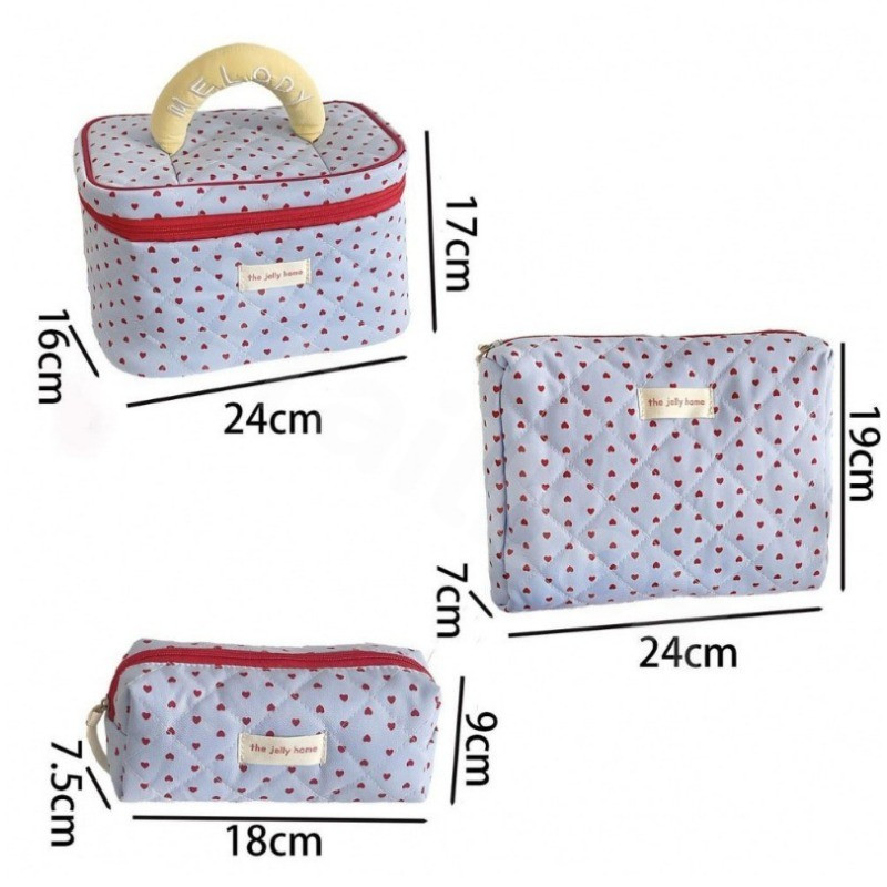 กระเป๋าเครื่องสำอาง อเนกประสงค์ ลายหัวใจ ความจุขนาดใหญ่ สไตล์เกาหลี พกพา กันน้ำ สีหวานละมุน - รูปที่ 7
