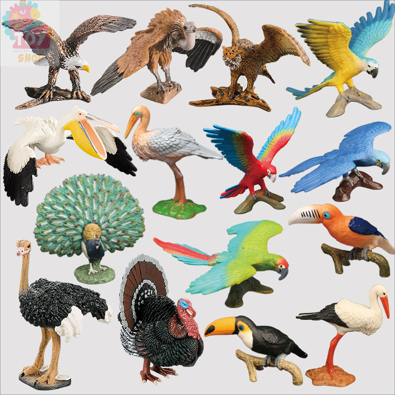 ของเล่นเด็กจําลองนกรุ่นนกยูงนกแก้วเครนสีขาว Toucan Eagle Vulture ตุ๊กตาเครื่องประดับ