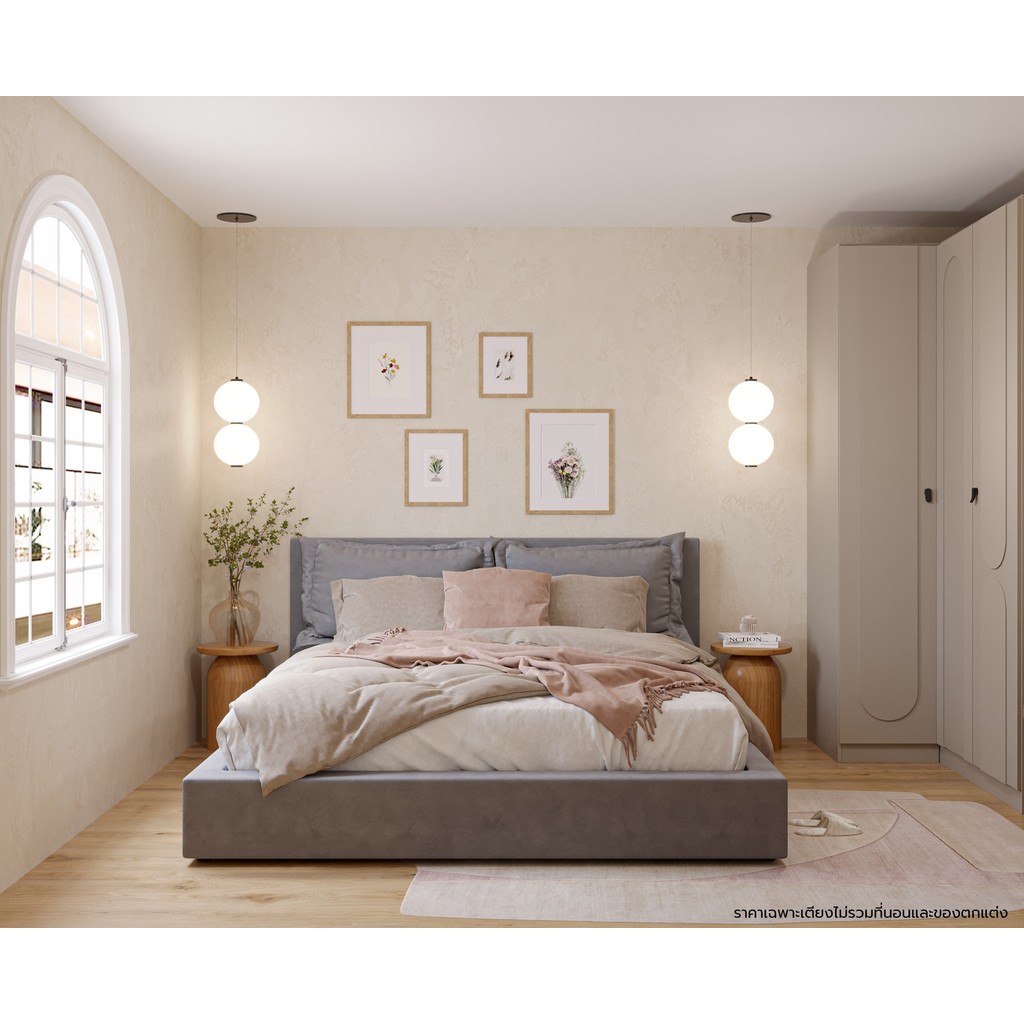 SB Design Square SNOOZE/เตียงBF6/ผ้าเทาอ่อน สีเทา (196x212x97.5 ซม.)  แบรนด์ SB FURNITURE