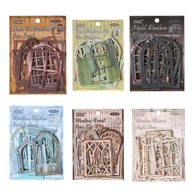 10 ชิ้น Elegant Window-shpaed Hollow วัสดุกระดาษตกแต่ง DIY กระดาษสมุดภาพ