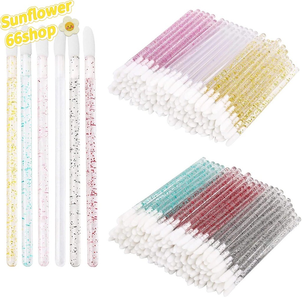 Sunflower66 แปรงทาลิปกลอส กลิตเตอร์ แบบใช้แล้วทิ้ง พร้อมแปรงลิปสติก 50 ชิ้น