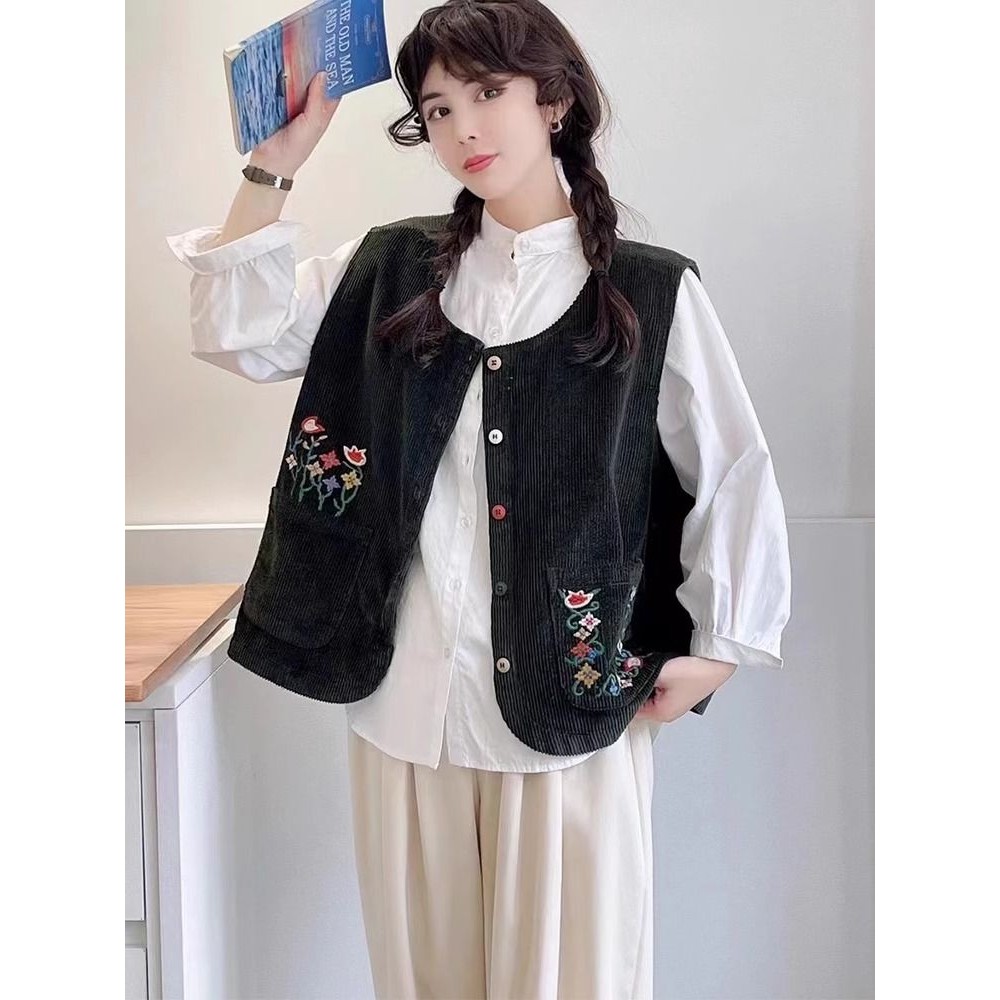 เสื้อกั๊กลายผ้าลูกฟูกแขนกุด สไตล์ย้อนยุคและชาติพันธุ์ - รูปที่ 5