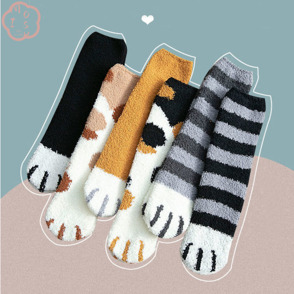 ถุงเท้าฝ้ายฤดูหนาว ลายแมวน่ารัก Super Soft Plush พื้นหนา สำหรับใส่อยู่บ้าน