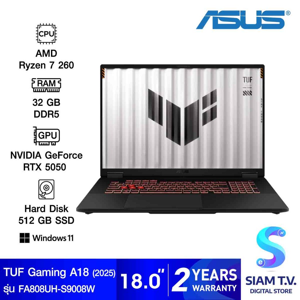 NOTEBOOK (โน้ตบุ๊ค) ASUS TUF GAMING A18 FA808UH-S9008W (JAEGER GRAY) โดย สยามทีวี by Siam T.V.