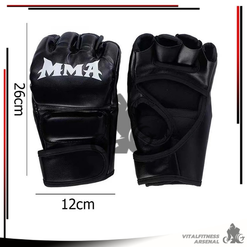 นวมชกมวย MMA นวมครึ่งนิ้ว ถุงมือต่อสู้ นวมม ฝึกซ้อมมวย boxing gloves อุปกรณ์ชกมวย สีดำ/แดง วัสดุอย่างดี (1 คู่) - รูปที่ 5