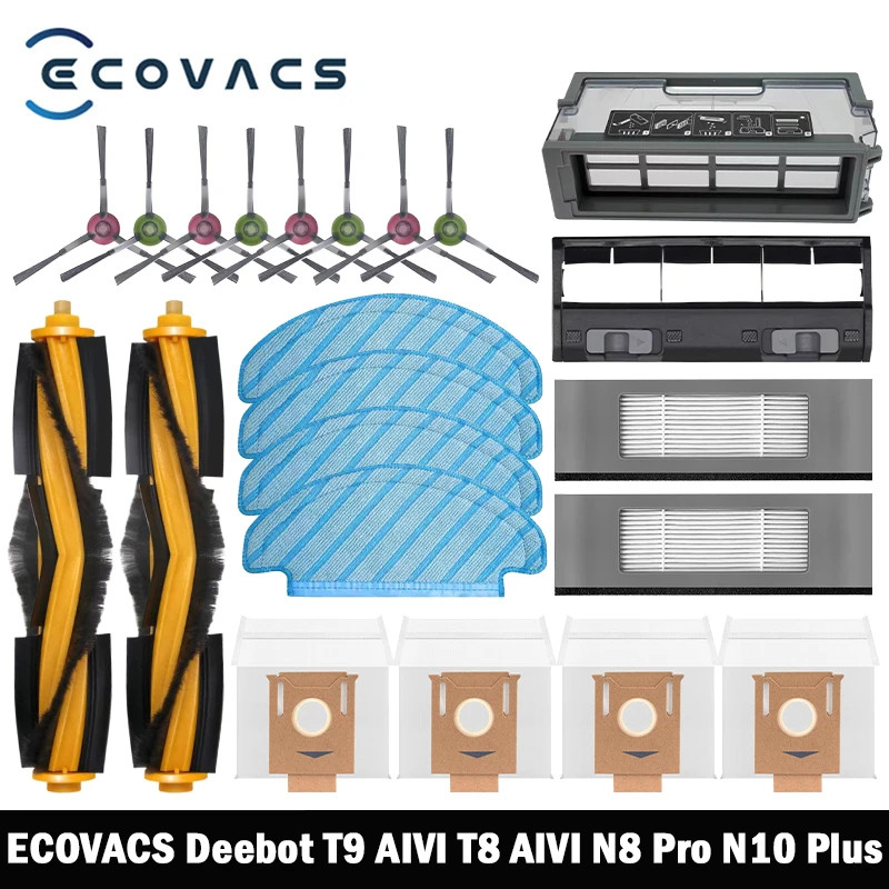 ECOVACS Deebot T8 AIVI T9 AIVI N8 Pro AIVI N9 N10 N10 Plus Accessories แปรงหลัก, แปรงด้านข้าง, กรอง, ถุงเก็บฝุ่น, กรอง Hepa