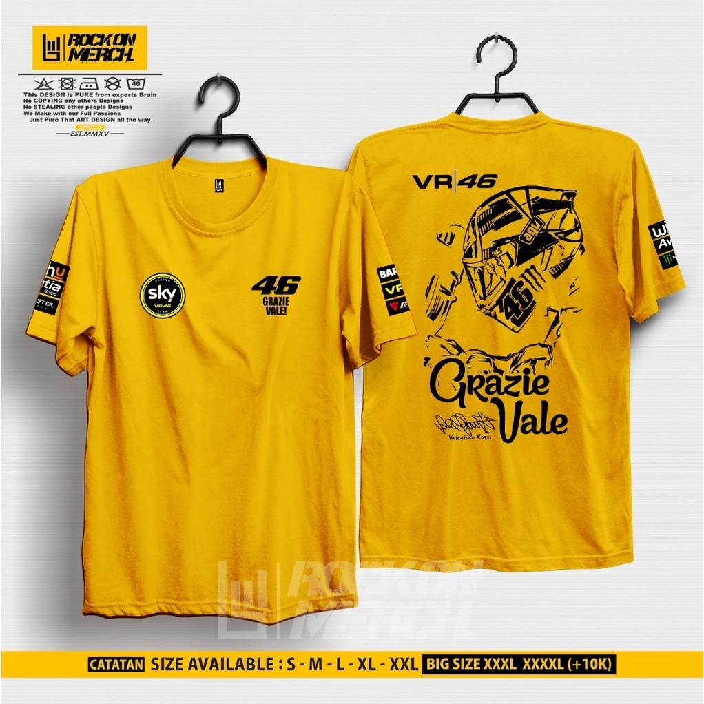 2025 เสื้อยืดผู้ใหญ่ Valentino Rossi Silhuet Rider Last Race Grazie Vale VR 46 Exclusive Sky Racing 