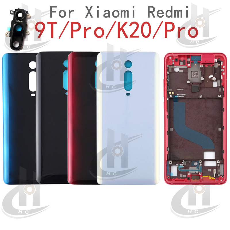 สําหรับ Xiaomi Mi 9T 9T Pro Redmi K20 K20 Pro แบตเตอรี่ฝาหลังกรอบกลาง + ปุ่ม + กรอบด้านหน้า LCD + เลนส์กล้อง