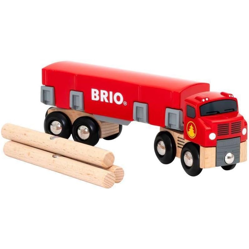 BRIO World 33657 - รถบรรทุกไม้ | ชุดรถไฟของเล่นไม้ 6 ชิ้น | เหมาะสําหรับเด็กอายุ 3 ปีขึ้นไป | ทําด้วยไม้ที่ยั่งยืน | เครนแม่เหล็กเข้ากันได้
