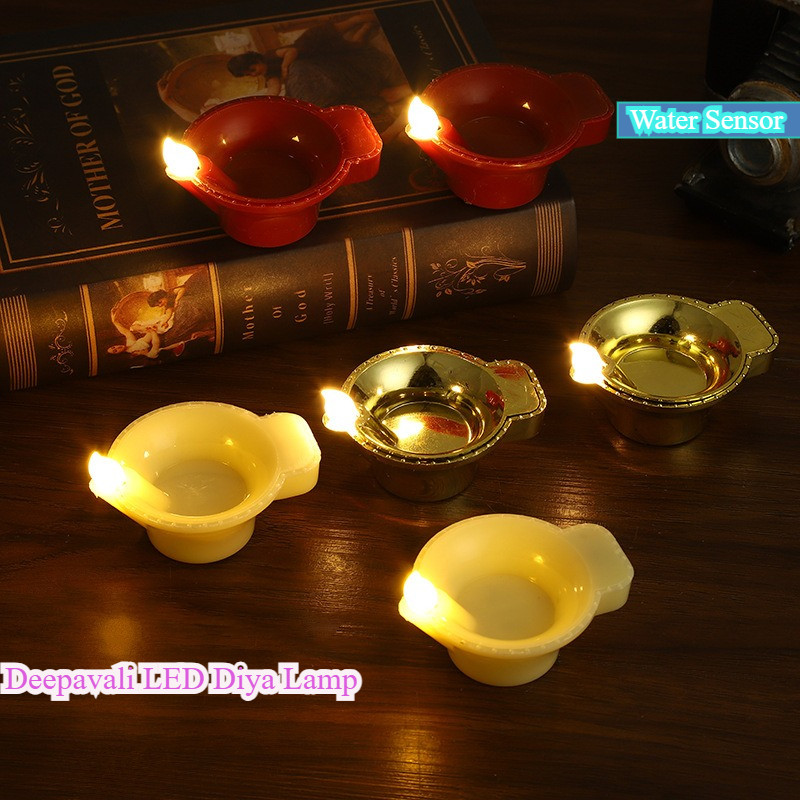 [แบตเตอรี่ฟรี] Diwali โคมไฟเทียนตกแต่ง Deepavali LED Diya โคมไฟลอยเซ็นเซอร์น้ําโคมไฟ