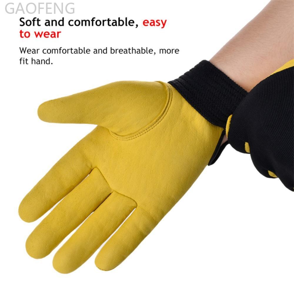 GAOFENG ถุงมือทํางานทนต่อการสึกหรอหนังคนงานทํางานเชื่อมถุงมือป้องกันความปลอดภัยสําหรับ Garden Sports