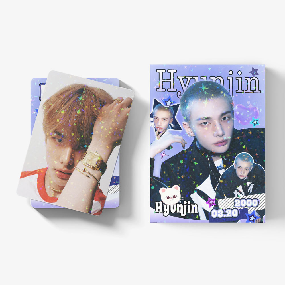 45 ชิ้น STRAY KIDS HYUNJIN KARMA Star Holographic การ์ด Lomo Permisson to Dance Love ภาษา Photocards