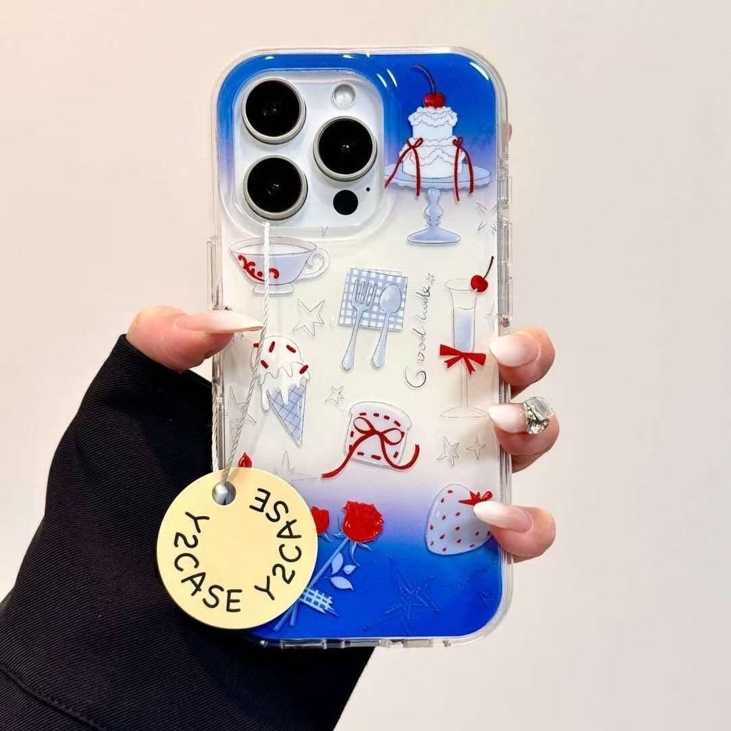 เค้กไอศกรีม Samsung s24fe เคสโทรศัพท์ s25 สองชั้น s23ultra ผู้ชายผู้หญิง s21+/ s22/a54/a52 สร้อยข้อม