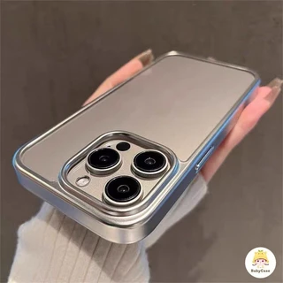 เรียบง่ายโปร่งใสขอบเงินบริสุทธิ์ด้วยไฟฟ้า เคส IPhone 11 15 13 14 12 Pro Max 7Plus XR 7 8 Plus X XS MAX SE 2020 15 14Plus