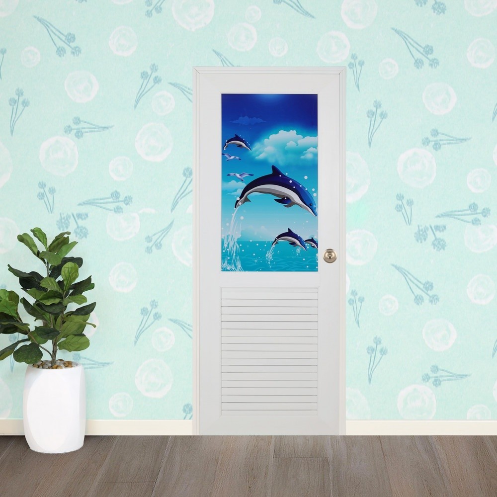 Changdee ประตู ECO WELLINGTAN ประตู UPVC พร้อมวงกบ ติดภาพลายปลาโลมา รุ่น T-01 70x180ซม. (ไม่เจาะ ) ส
