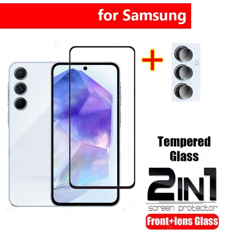ตัวป้องกันหน้าจอ Samsung A55 5G A54 A73 A53 A33 A23 A34 A24 A14 5GกระจกนิรภัยFullกล้องเลนส์Protectorคลุมทั้งหมดหน้าจอMatteความเป็นส่วนตัวกระจกคาร์บอนไฟเบอร์กลับฟิล์ม