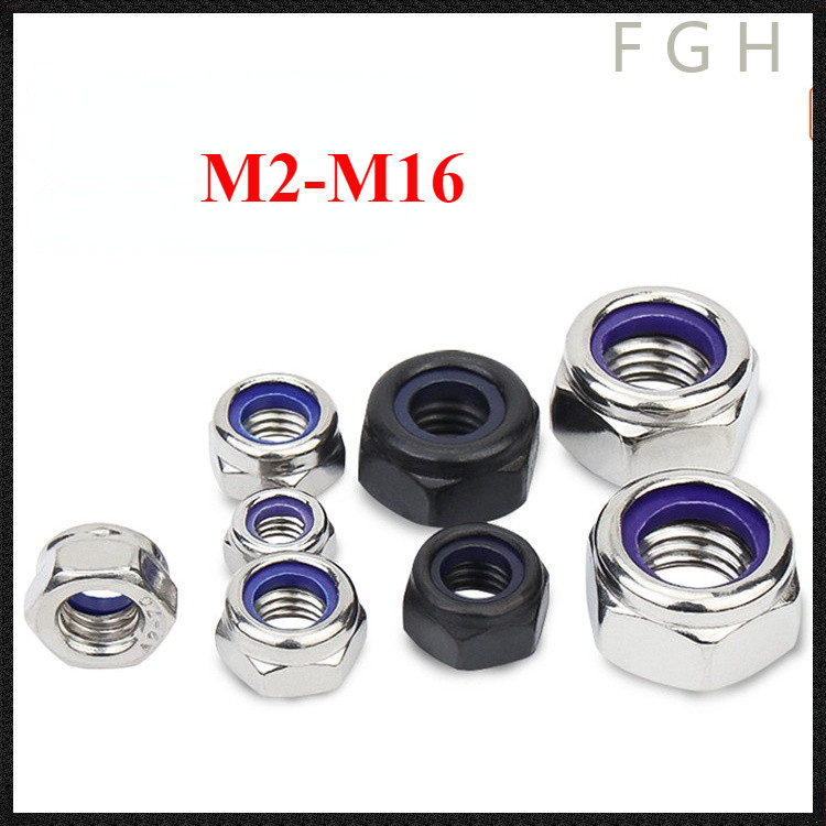 [FGJS-1-y] หัวน็อต ตัวเมีย ไนลอน ชุบสังกะสี / ชุบนิกเกิล เกลียวมิล หยาบ ระบบอเมริกัน/ Hexagon Nylon Insert Lock Nut M2-M16