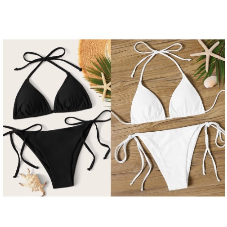 พร้อมส่ง ชุดว่ายน้ําบิกินี่ สูททูพีซ บิกินี่ ผูกข้าง เสื้อและกางเกง ตัวนี้ฮิตมาก เซ็กซี่ น่ารัก. บิกินี่ทูพีซ