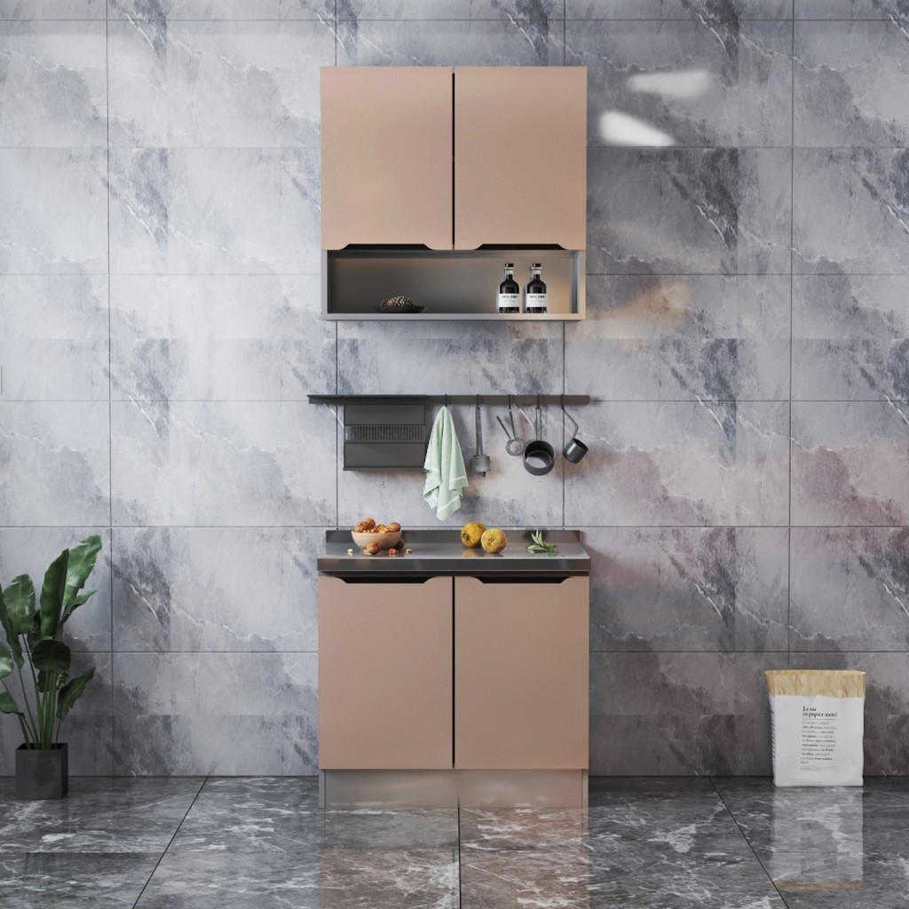 LOCAL789 CLOSE ตู้พร้อมท็อปหน้าเรียบไฮกลอส 80×50×82 ซม. WALDEN T-80 สีแชมเปญ (1/2) ร้านอยู่ในไทย