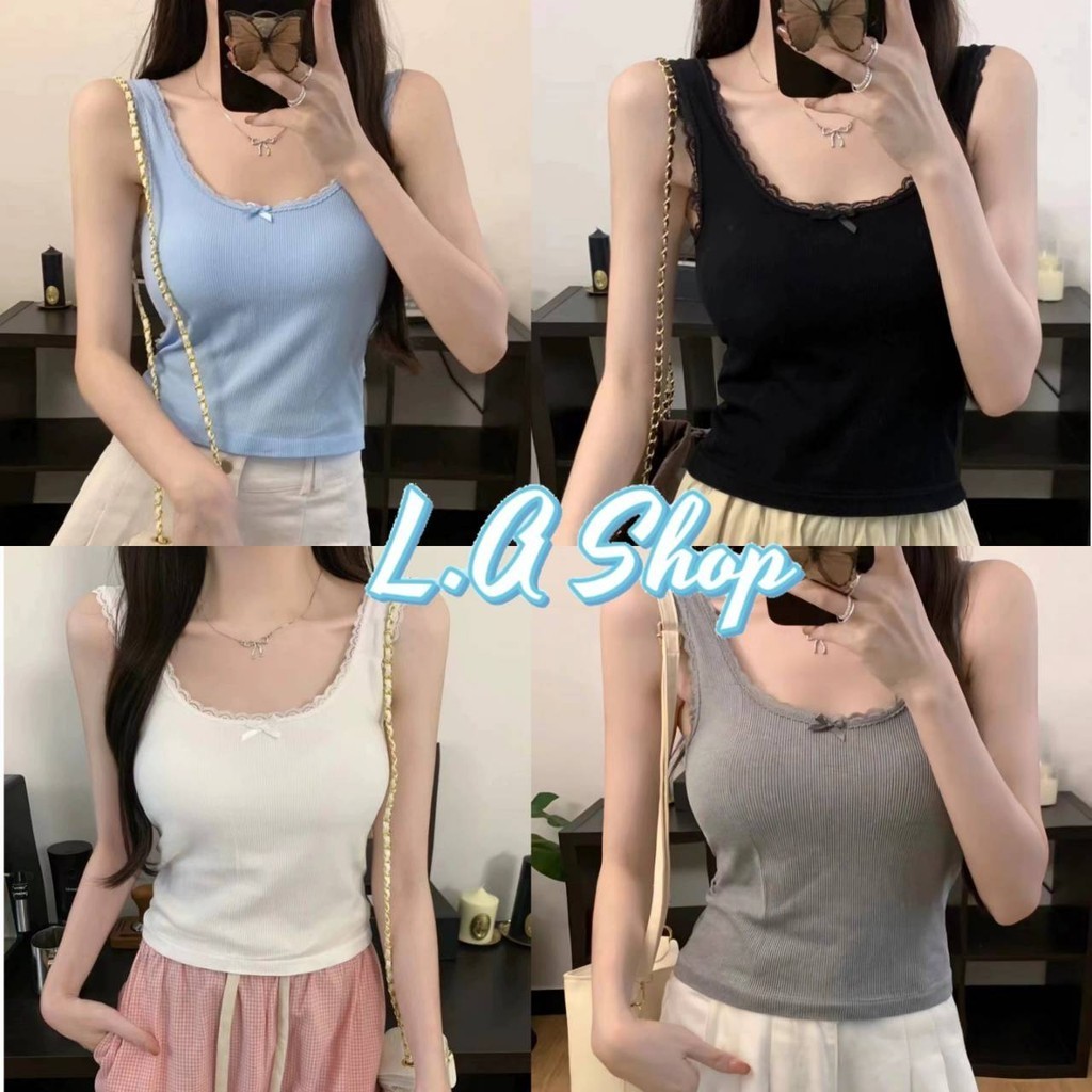 L.A Shop​-​พร้อมส่ง เสื้อกล้าม มีฟองน้ำ ดีเทลผ้าร่องเล็กยืดใส่สบาย ทรงสวย น่ารักมาก "FY2082-P"