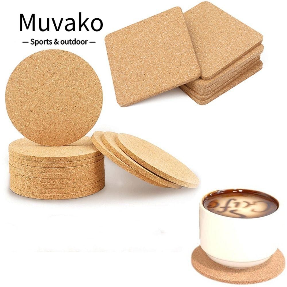 Muvako Coaster, Cork Square Circular Water Cup Mat, DIY Heat-insulating ไม้ Anti Slip แก้วไวน์ Coasters บ้านร้านอาหารและบาร์