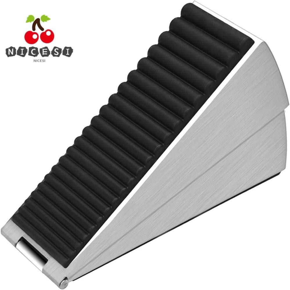 Nicesi Heavy Duty Door Stopper 128x45.4x47 มม. โลหะสีดํายาง Wedge สีเงินสแตนเลส สําหรับประตูหนา