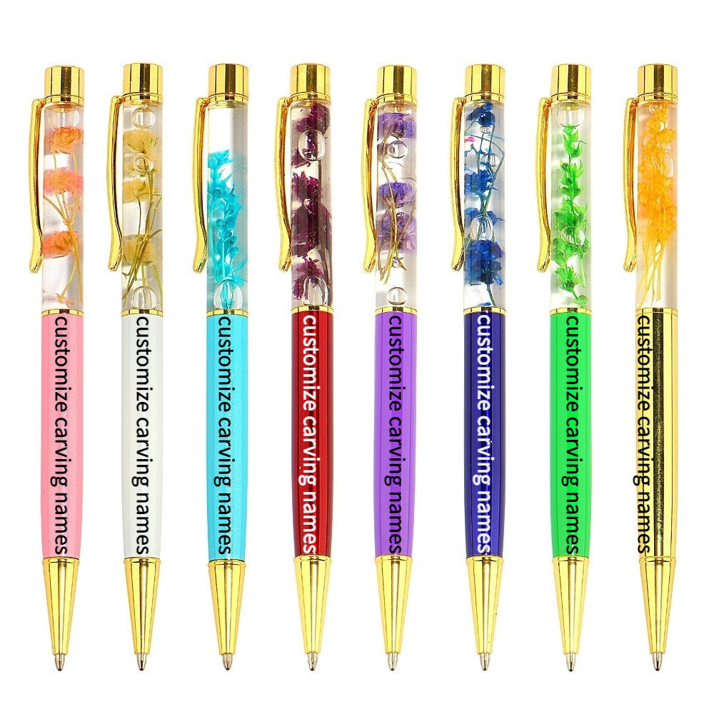 Custom ENGRAVE Dynamic Liquid ดอกไม้ปากกาปากกาลูกลื่นโลหะปากกาลูกลื่นอุปกรณ์สํานักงาน