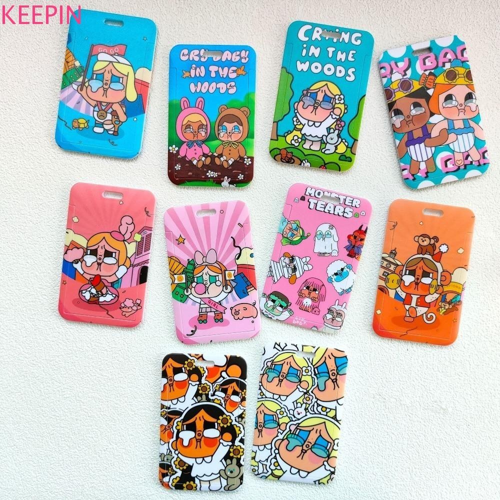 Keepin Crybaby Card Sleeve, ABS Plastic Cartoon Card Case, Badge Sleeve Slide Waterproof Print Bus Card Holder School