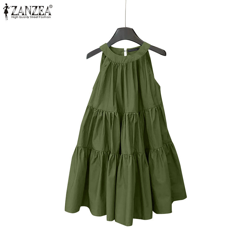 ZANZEA ซานเซีย ผู้หญิงแฟชั่นเกาหลีหลวมแขนกุดรอบคอชุดเย็บปะติดปะต่อกัน