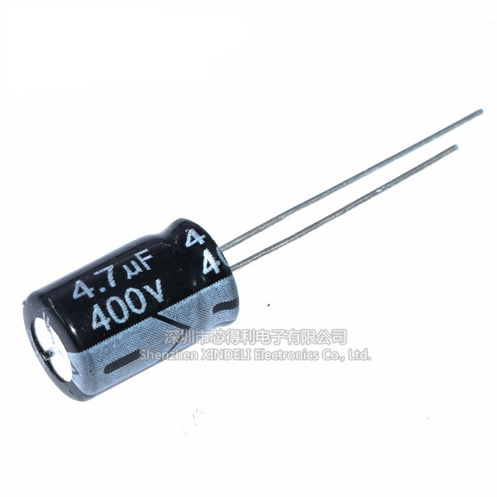 คุณภาพสูง In-Line Electrolytic Capacitor 400V 4.7 UF ปริมาณ 8 * 12 มม. ตัวเก็บประจุอลูมิเนียมอิเล็กโทรลีติค 4.7 UF